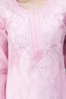 Pink embroidered cotton chikankari-kurtis