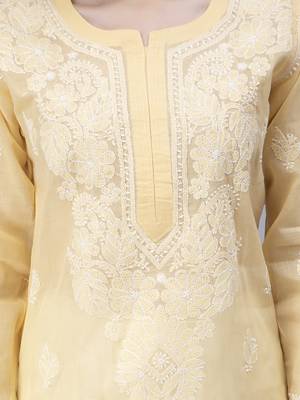 Beige embroidered cotton chikankari-kurtis 4