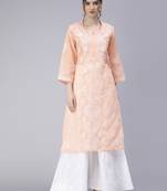Peach embroidered cotton chikankari-kurtis