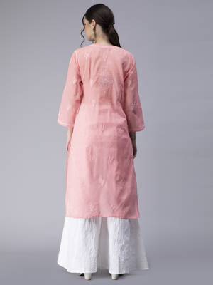 Peach embroidered cotton chikankari-kurtis 3
