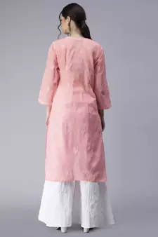 Peach embroidered cotton chikankari-kurtis