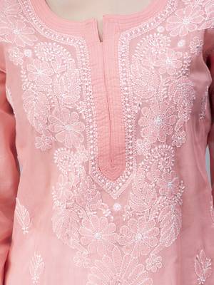 Peach embroidered cotton chikankari-kurtis 4
