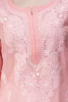 Peach embroidered cotton chikankari-kurtis