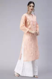 Peach embroidered cotton chikankari-kurtis