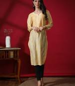 Beige embroidered chanderi chikankari-kurtis