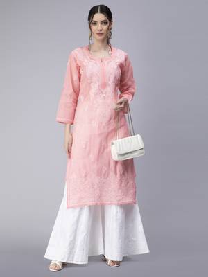 Peach embroidered cotton chikankari-kurtis 5