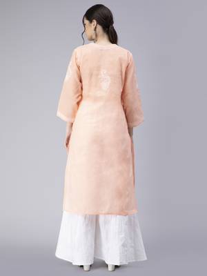Peach embroidered cotton chikankari-kurtis 4