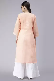 Peach embroidered cotton chikankari-kurtis