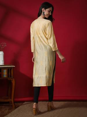 Beige embroidered chanderi chikankari-kurtis 2