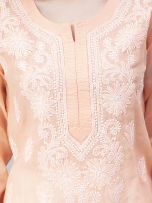 Peach embroidered cotton chikankari-kurtis 5