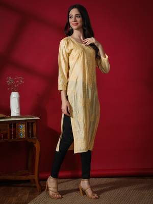 Beige embroidered chanderi chikankari-kurtis 3
