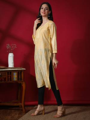 Beige embroidered chanderi chikankari-kurtis 4
