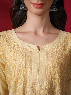 Beige embroidered chanderi chikankari-kurtis 5