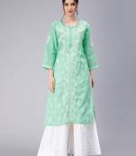 Green embroidered cotton chikankari-kurtis