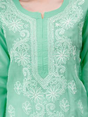 Green embroidered cotton chikankari-kurtis 5