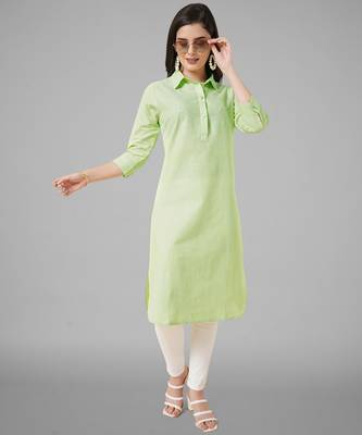 Green plain cotton cotton-kurtis 1