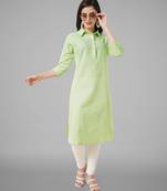 Green plain cotton cotton-kurtis