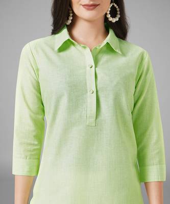 Green plain cotton cotton-kurtis 2