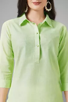 Green plain cotton cotton-kurtis
