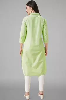 Green plain cotton cotton-kurtis