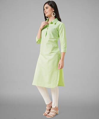 Green plain cotton cotton-kurtis 4