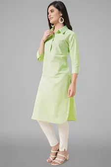 Green plain cotton cotton-kurtis