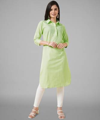 Green plain cotton cotton-kurtis 5
