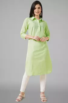 Green plain cotton cotton-kurtis
