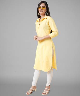 Yellow plain cotton cotton-kurtis 1