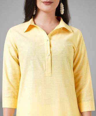 Yellow plain cotton cotton-kurtis 2