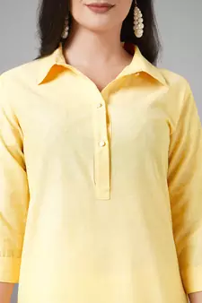 Yellow plain cotton cotton-kurtis