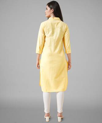 Yellow plain cotton cotton-kurtis 3