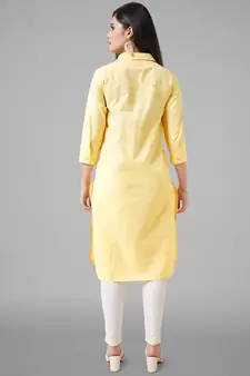 Yellow plain cotton cotton-kurtis