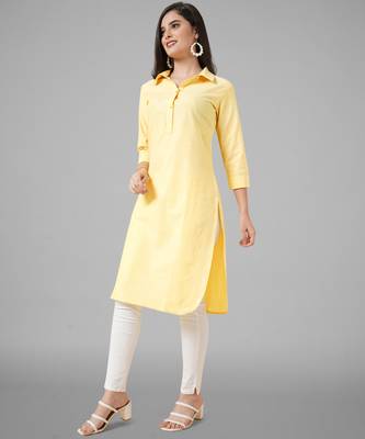 Yellow plain cotton cotton-kurtis 4