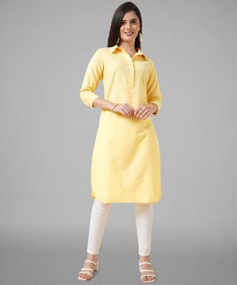 Yellow plain cotton cotton-kurtis 5