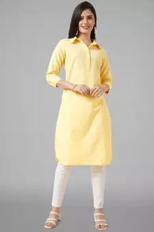 Yellow plain cotton cotton-kurtis