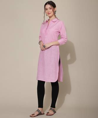 Pink plain cotton cotton-kurtis 1