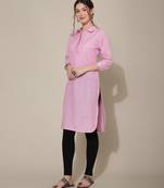 Pink plain cotton cotton-kurtis