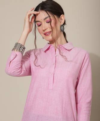 Pink plain cotton cotton-kurtis 2