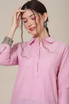 Pink plain cotton cotton-kurtis