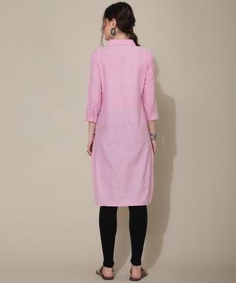 Pink plain cotton cotton-kurtis 3