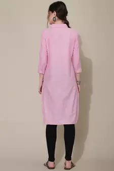 Pink plain cotton cotton-kurtis