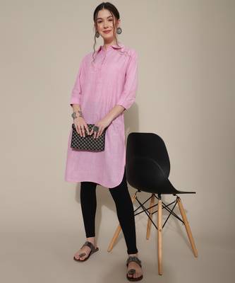 Pink plain cotton cotton-kurtis 4