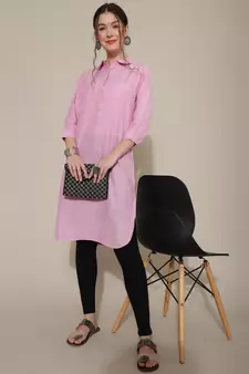 Pink plain cotton cotton-kurtis