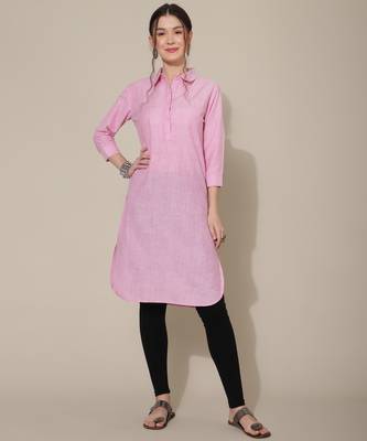 Pink plain cotton cotton-kurtis 5
