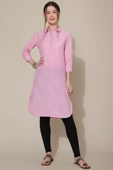 Pink plain cotton cotton-kurtis