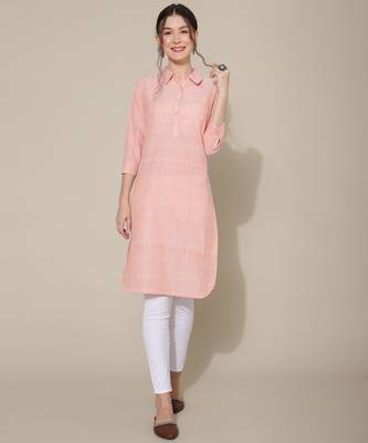 Orange plain cotton cotton-kurtis 1