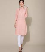 Orange plain cotton cotton-kurtis