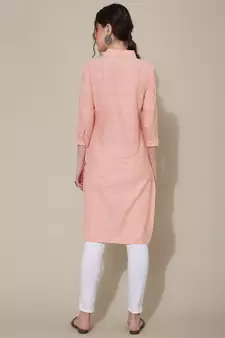 Orange plain cotton cotton-kurtis