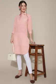 Orange plain cotton cotton-kurtis